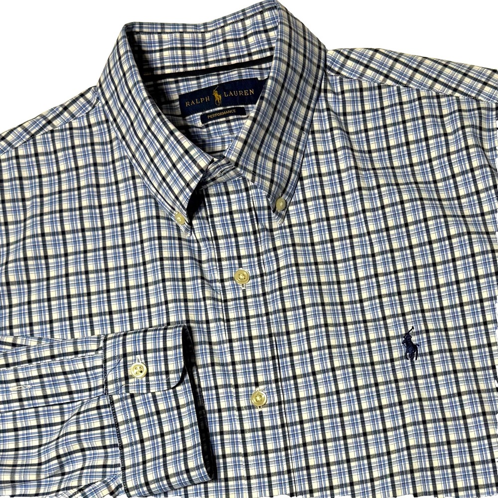 Ralph Lauren Shirt‎ Mens XL Blue Plaid Performance Button Down Long Sleeve Pony
